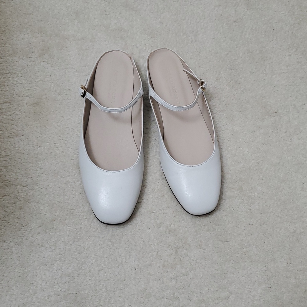 Corso Roma, Leather Off -White, NEW, Slingback Mary Jane Flats Buckle Strap, 8M